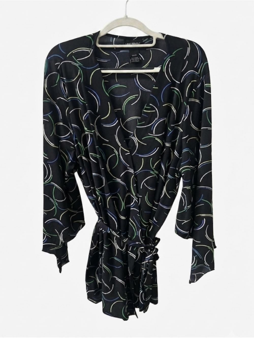 Lane Bryant Multi Color Geo Ribbon Wrap Top Blouse 18/20 EUC Abstract Retro